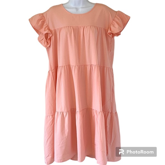 Boutique Short Sleeve Ruffle Tiered Babydoll Dress Pink XXL - Picture 2 of 11